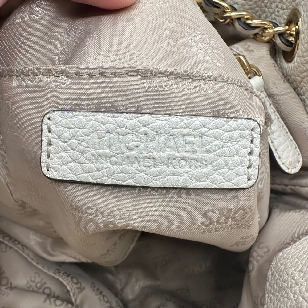 Michael Kors White Leather Drawstring Bucket Bag Gold Chain Shoulder Strap - Picture 8 of 14